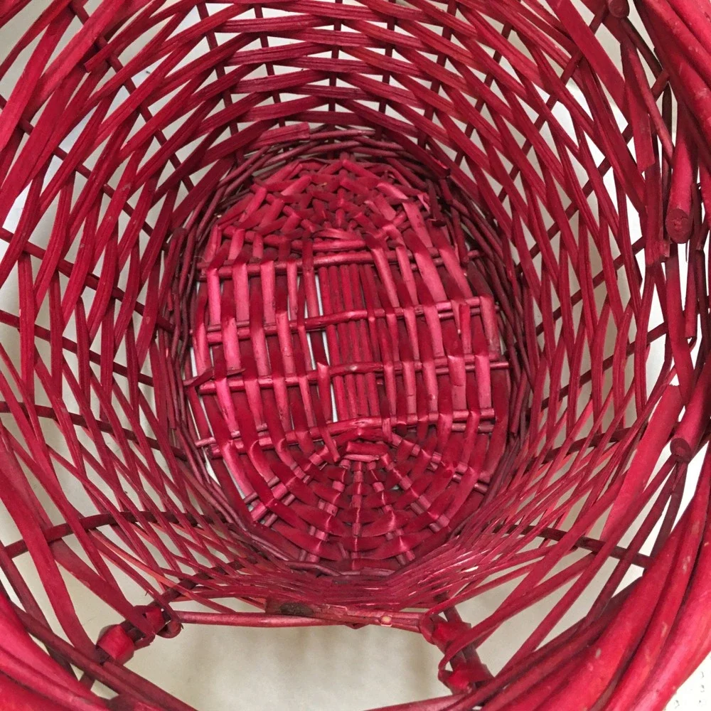 Woven Wicker Basket Unisex Large Red Oval Storage with Handles Holiday Festive